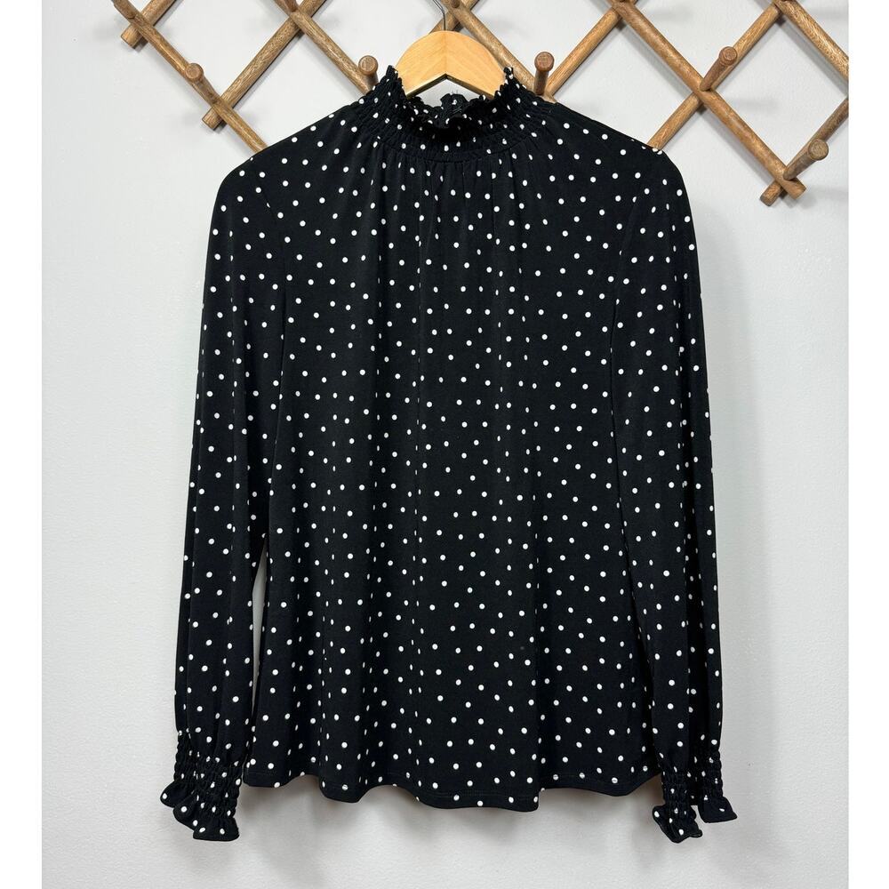 Adrianna Papell Polka Dot Mock Neck Long Sleeve Top Size M